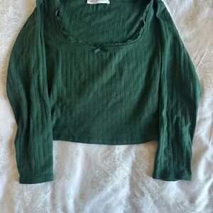 Green Ribbed Women's Top